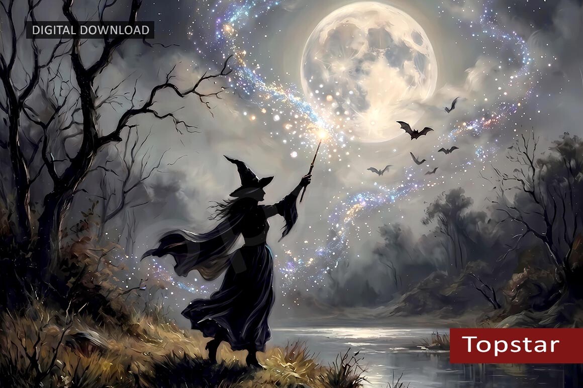 Witch Casting Spell Witchy Halloween Art