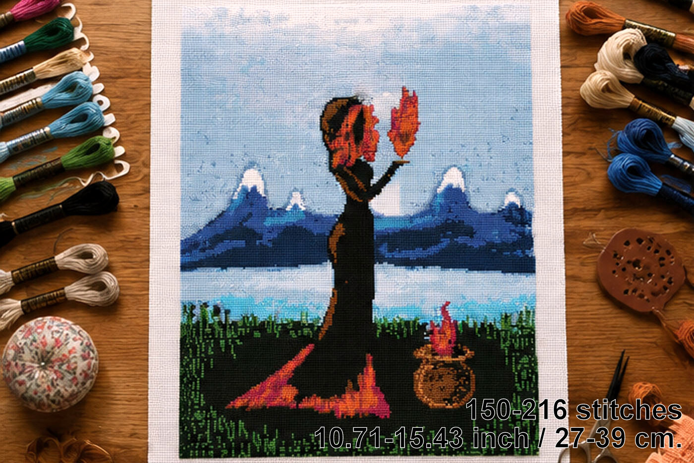 Witch Fire Goddess Cross Stitch Pattern,