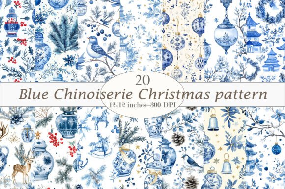 Blue Chinoiserie Christmas Pattern
