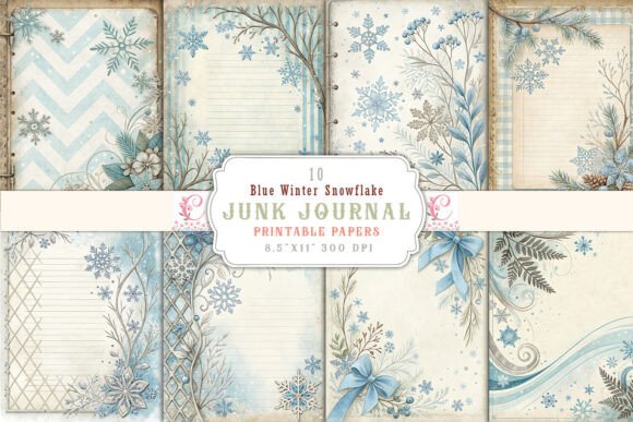 Blue Winter Snowflake Junk Journal Pages