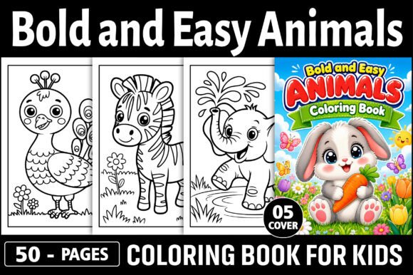 Preview of Bold and Easy Animals Coloring Book Kids coloring pages for kids