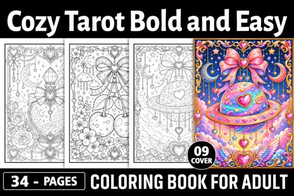 Preview of Bold and Easy Cozy Tarot Coloring Pages adult coloring pages