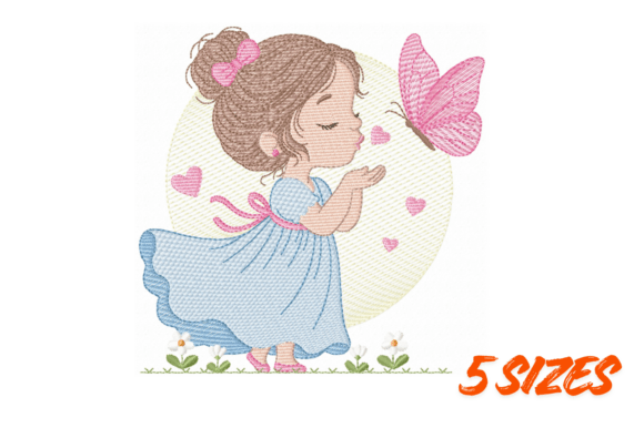 Butterfly Girl Embroidery Design Cute