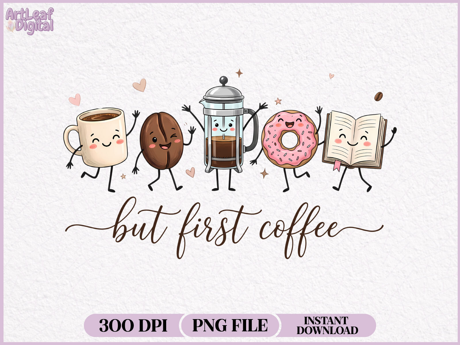 Coffee and Books Doodles PNG