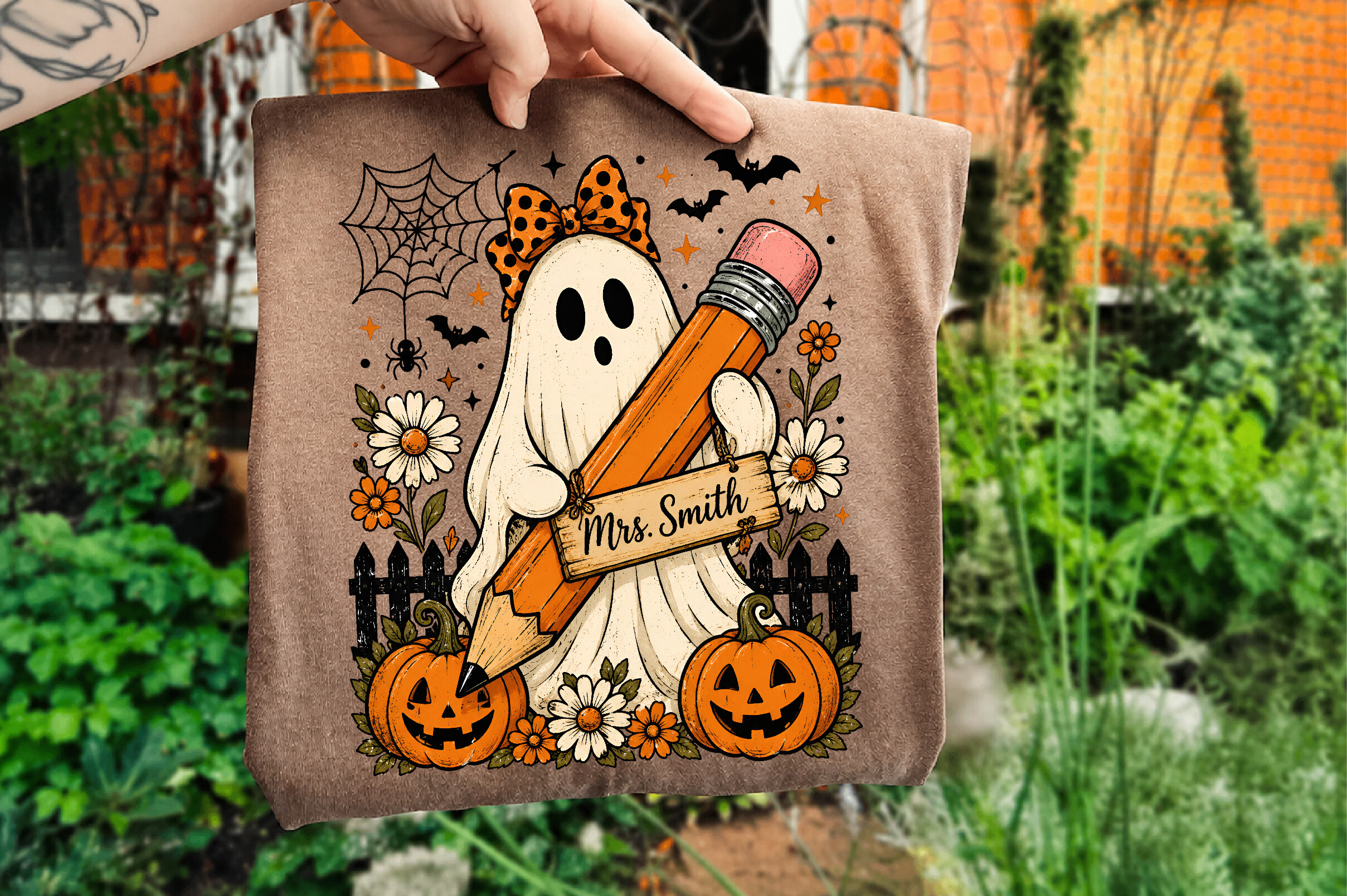 Custom Floral Halloween Teacher — Halloween PNG design preview