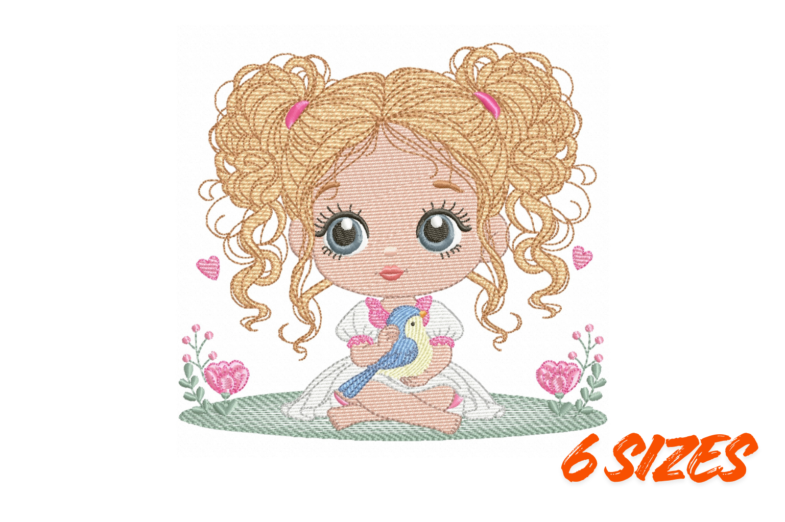 Cute Girl Holding Bird Embroidery File