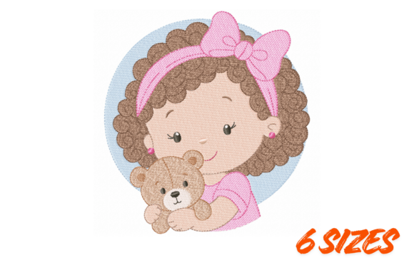 Cute Girl with Teddy Embroidery Design