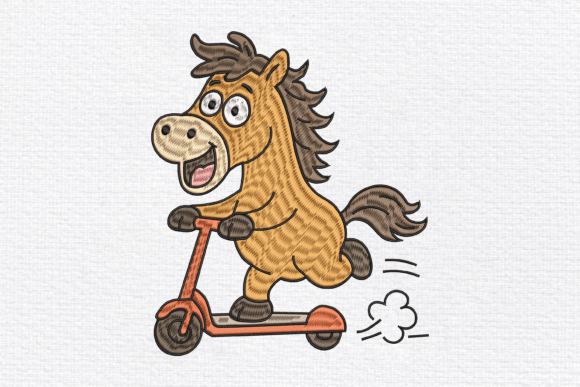 Cute Horse Riding Scooter Embroidery