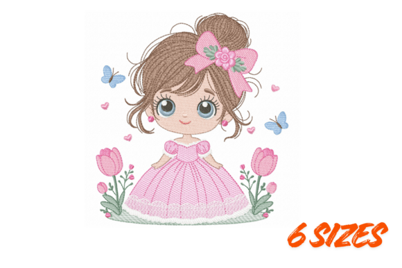 Cute Pink Princess Girl Embroidery File