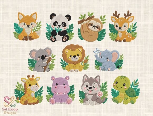 Cute Safari Animal Embroidery Bundle