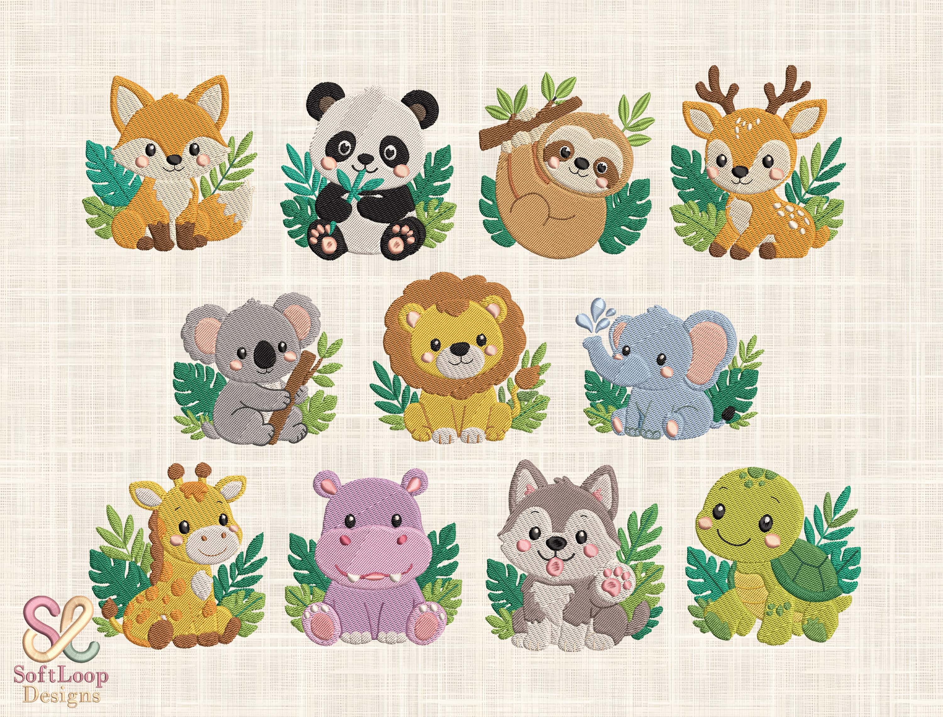 Cute Safari Animal Embroidery Bundle