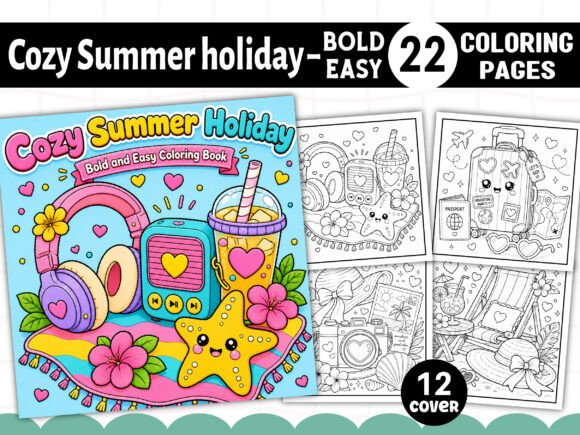 Preview of Cute Summer Bold and Easy Coloring Pages adult coloring pages
