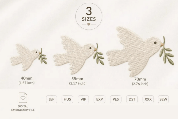Dove with Olive Branch Embroidery Design