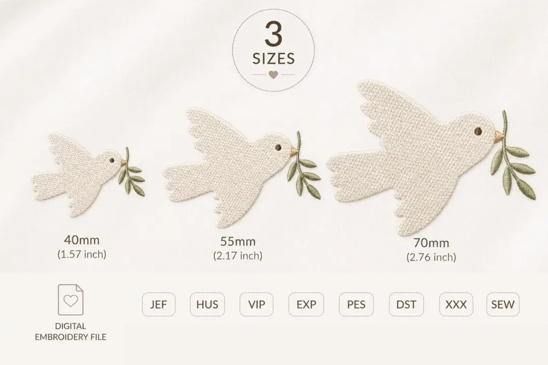 Dove with Olive Branch Embroidery Design
