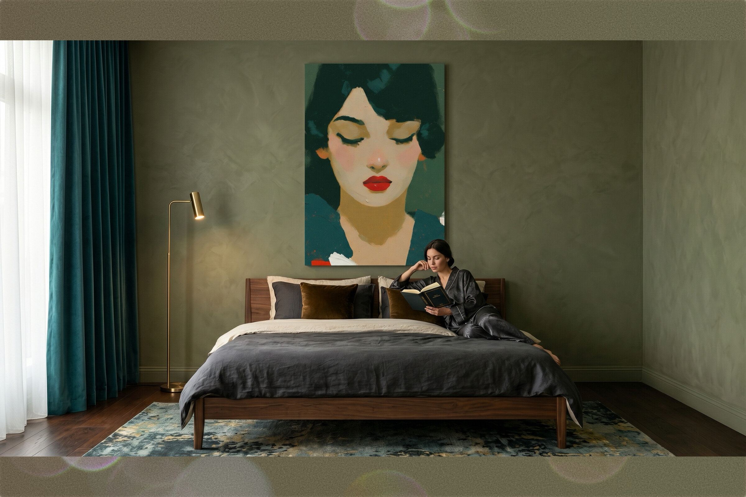 Elegant Serene Woman Red Lips Wall Art