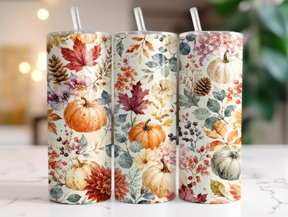 Floral Pumpkin Leaves Fall Tumbler Wrap