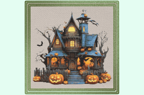 Haunted Pumpkin House Cross Stitch Patte