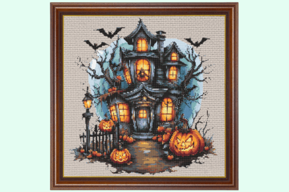 Moonlit Haunted House Cross Stitch Patte