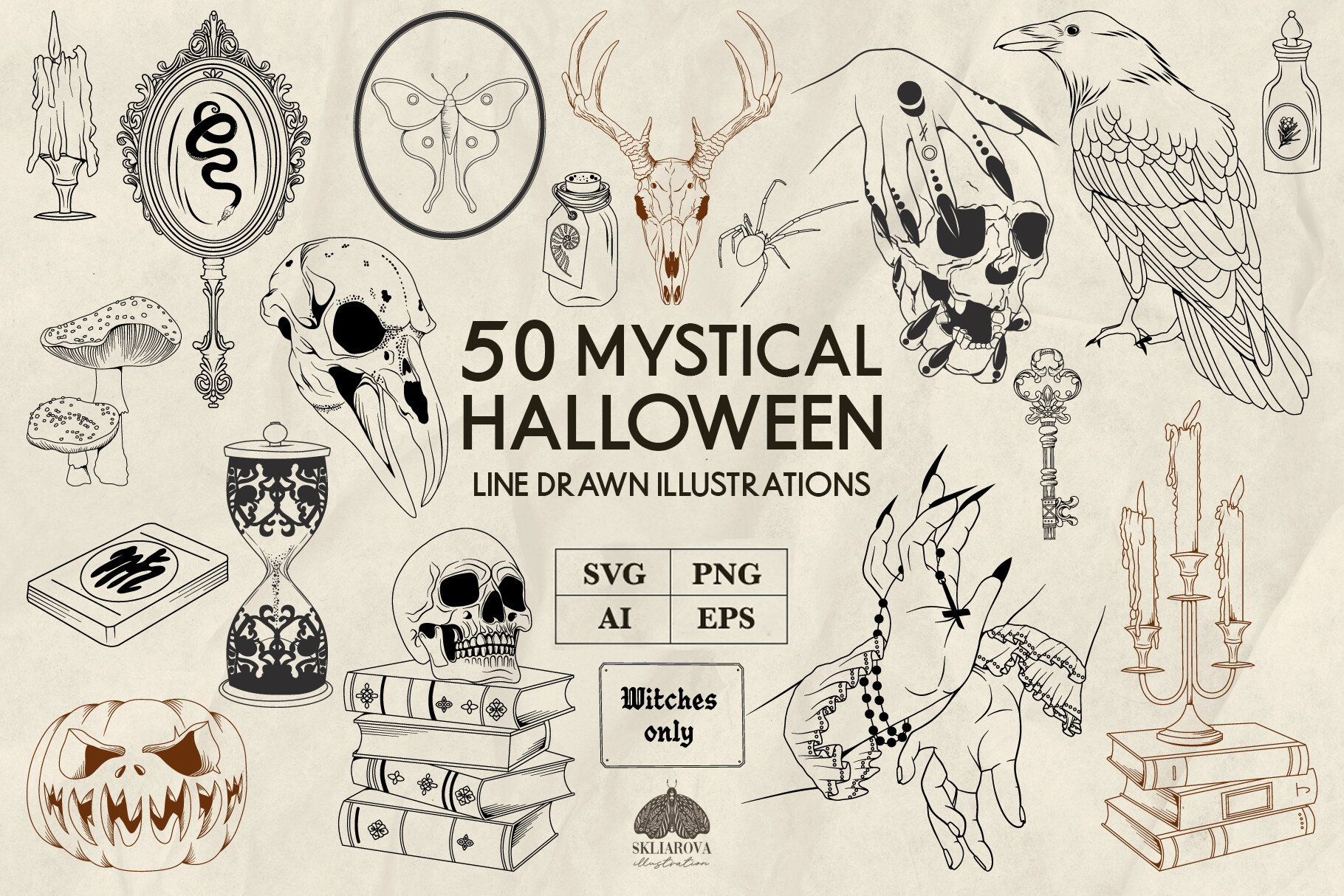 Mystical Halloween Line Art SVG PNG
