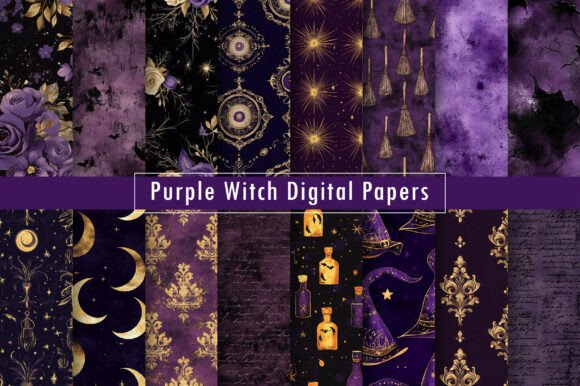 Purple Witch Digital Paper, Halloween