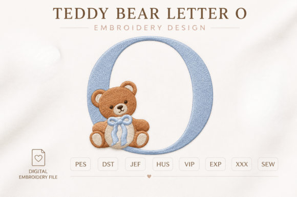 Teddy Bear Letter O Embroidery Design
