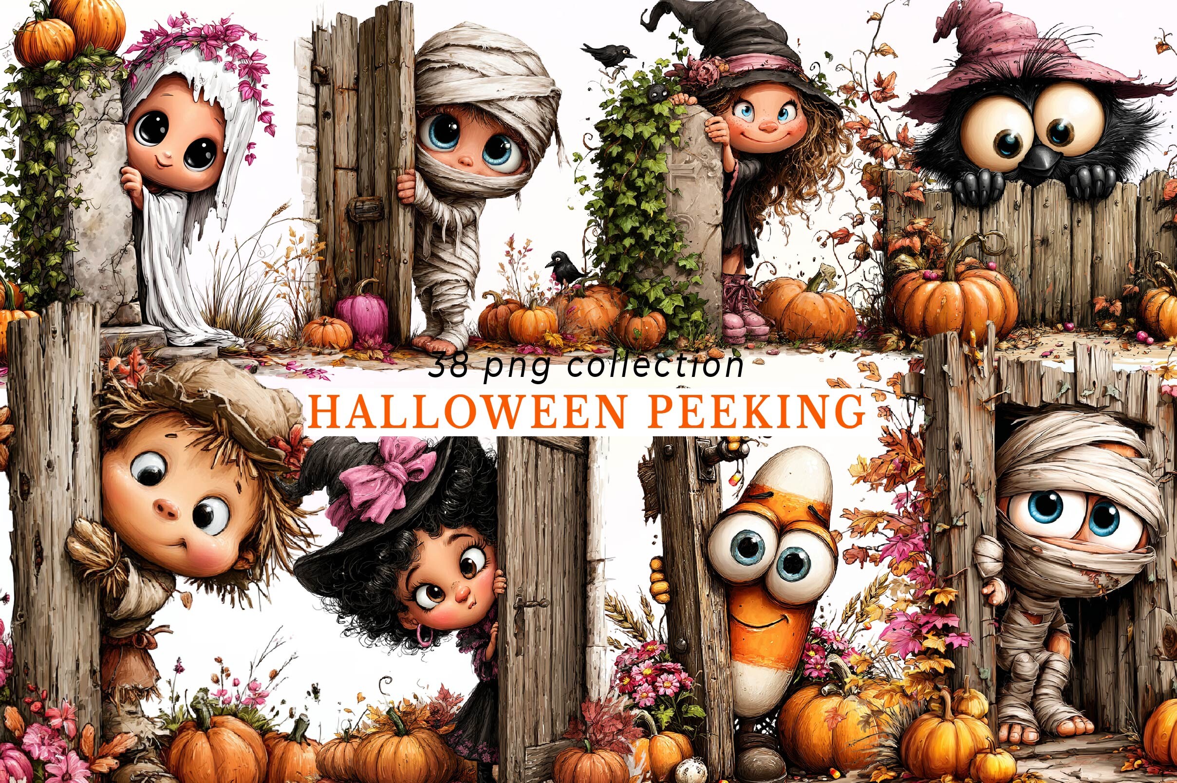 Whimsical Halloween Peeking Clipart