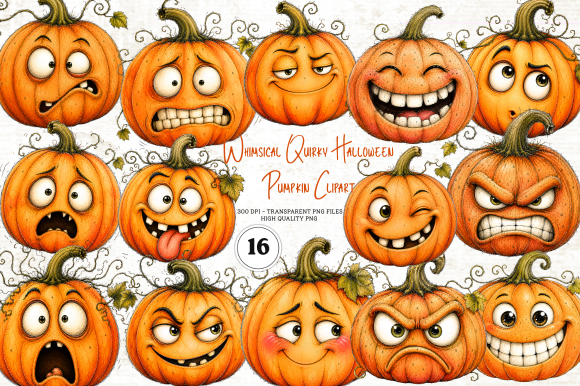 Whimsical Quirky Halloween Pumpkin PNG