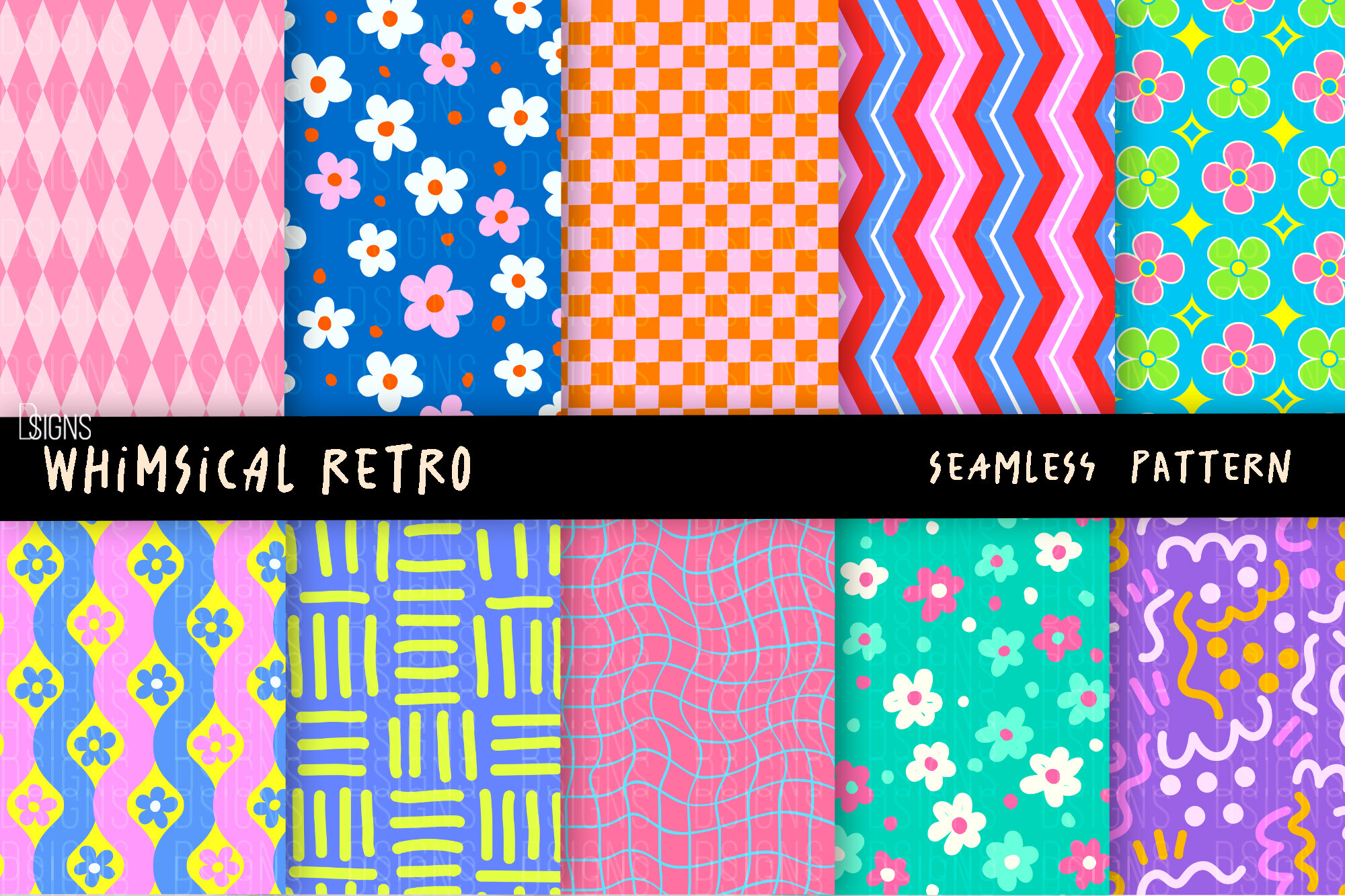 Whimsical Retro Seamless Pattern Bundle