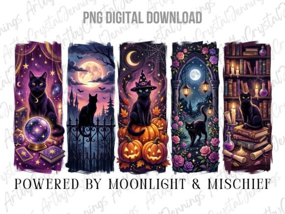 Witchy Black Cat Halloween Brushstroke