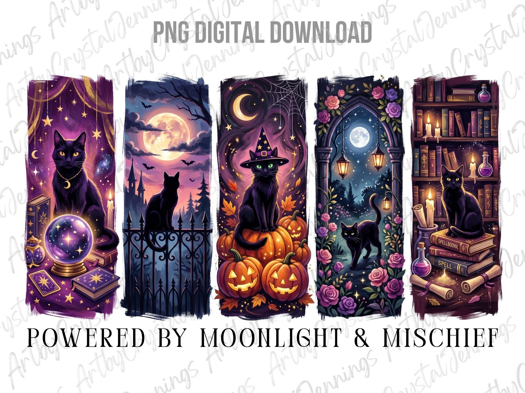 Witchy Black Cat Halloween Brushstroke