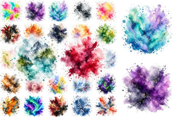 100 Abstract Watercolor Splash Clipart