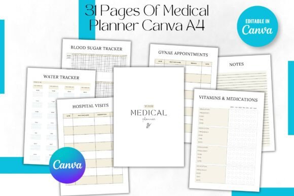 31 Pages of Medical Planner Canva A4