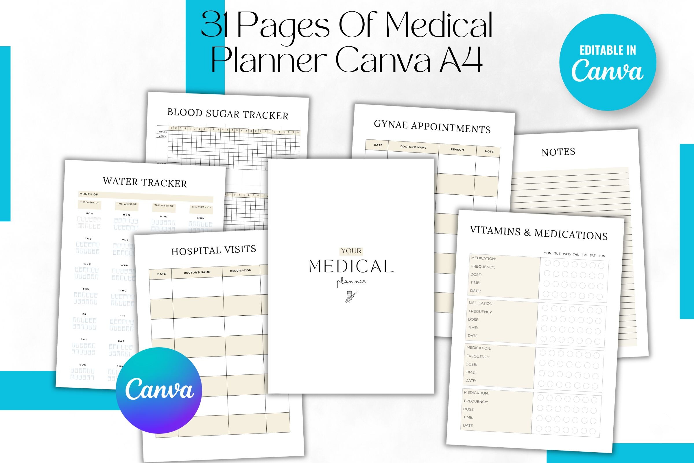 31 Pages of Medical Planner Canva A4
