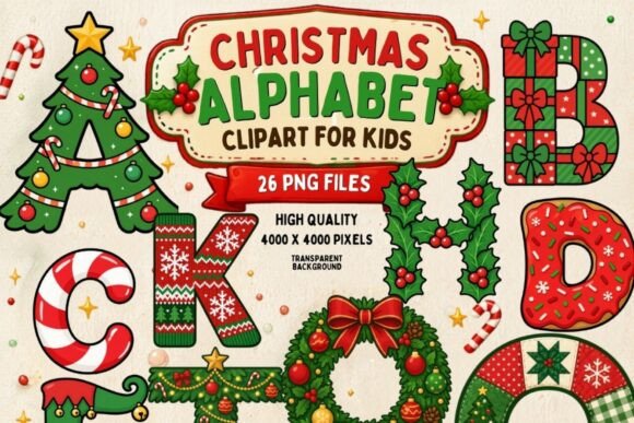 Christmas Alphabet PNG Bundle | 26