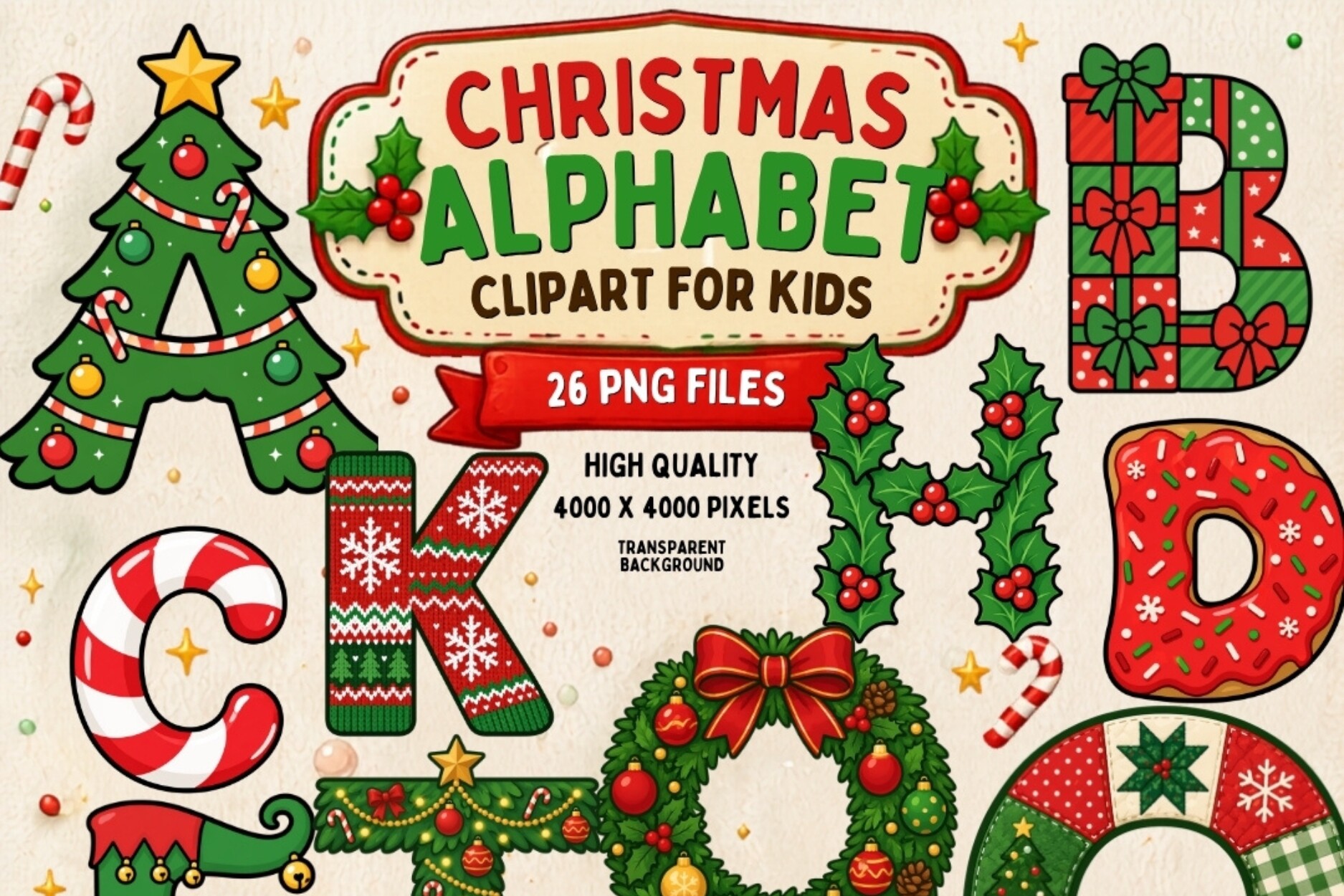 Christmas Alphabet PNG Bundle | 26