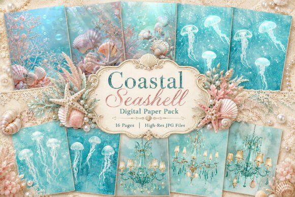 Preview of Coastal Aqua Junk Journal Pages