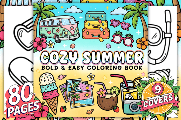 Preview of Cozy Summer Bold & Easy Coloring Book adult coloring pages
