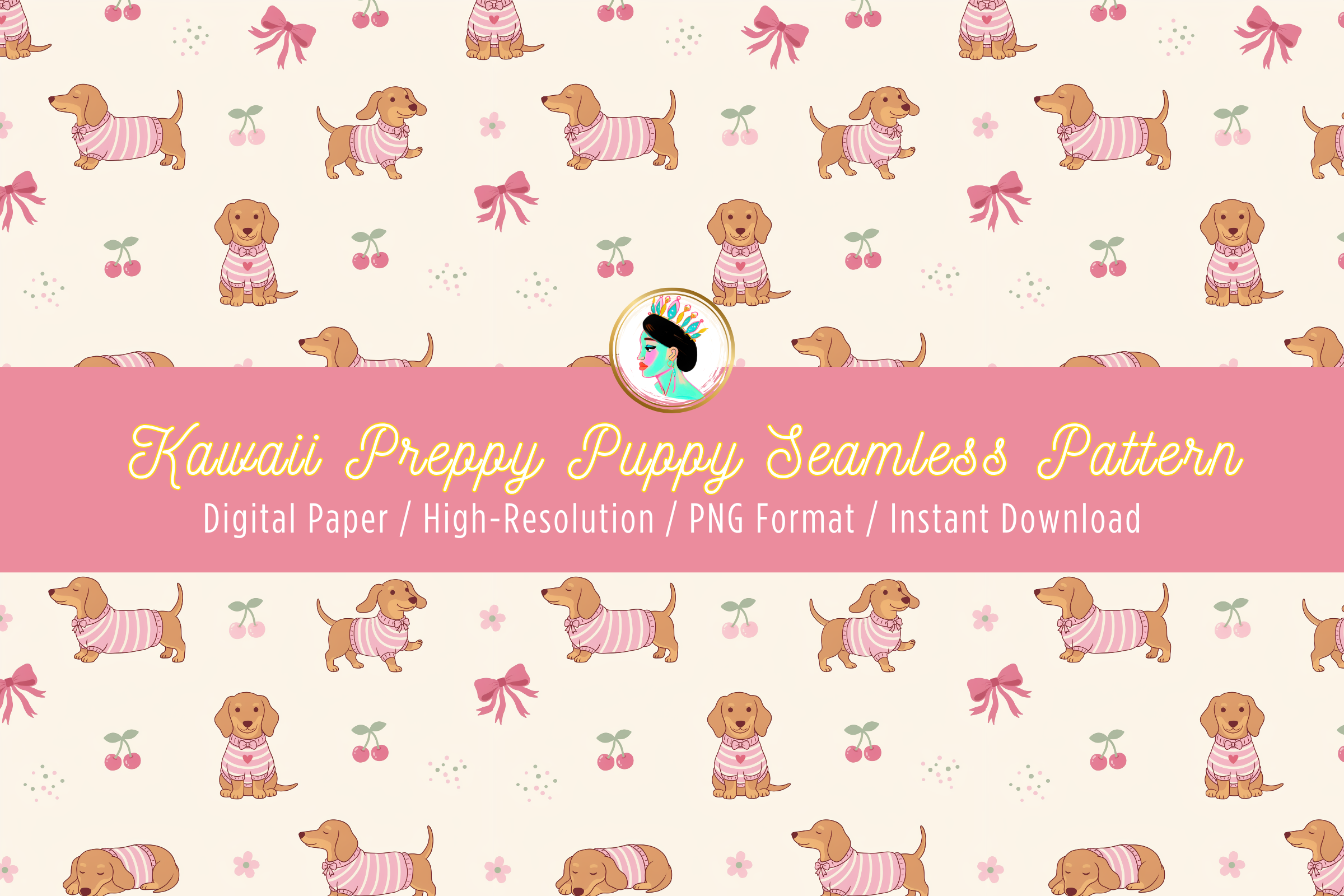 Dachshund Bow Coquette Seamless Pattern