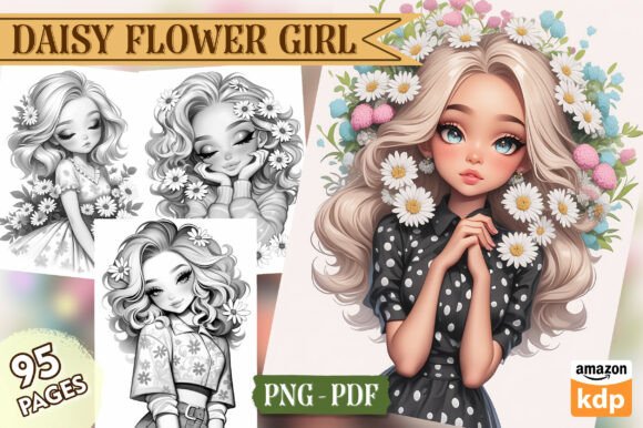Preview of Daisy Flower Girl Coloring Pages, Vol. 2 coloring pages for adults