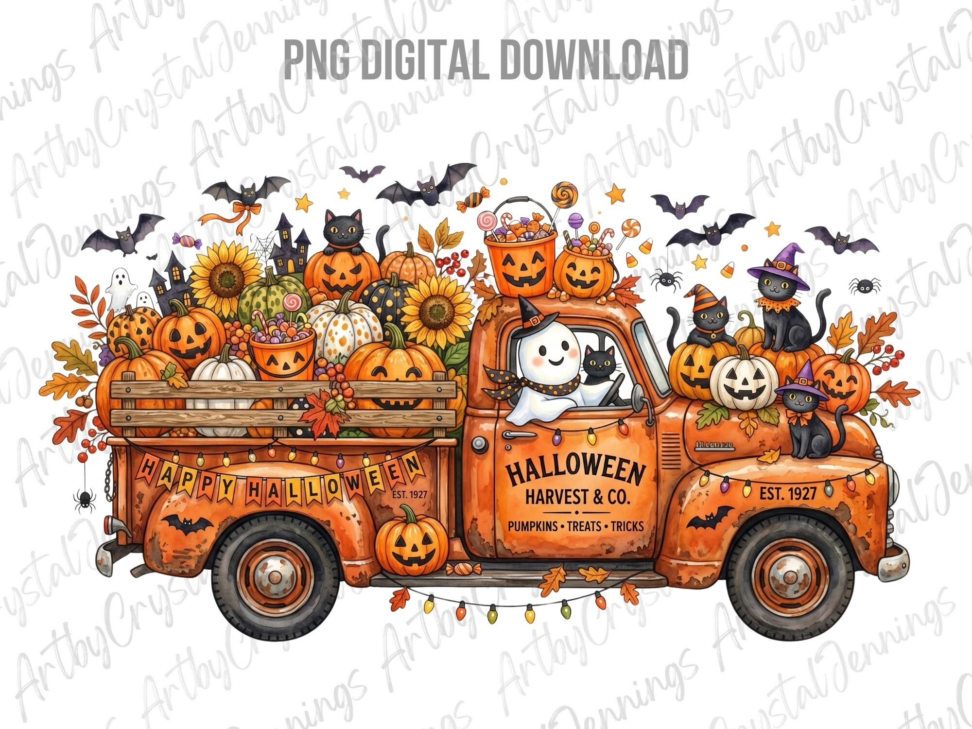 Fall Halloween Ghost Harvest Truck PNG