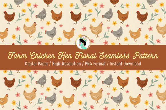 Farm Chicken & Flower Seamless Pattern