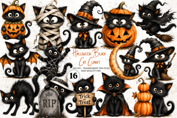 Halloween Black Cat Clipart PNG