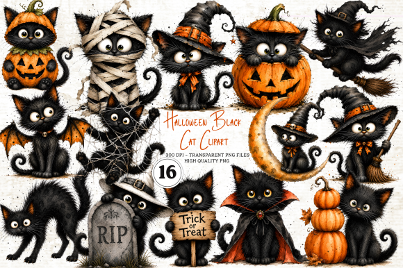 Halloween Black Cat Clipart PNG