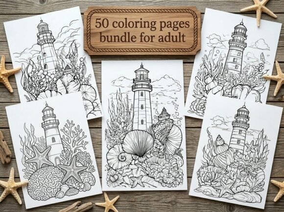 Preview of Ocean Lighthouse Coloring Pages coloring pages for adults