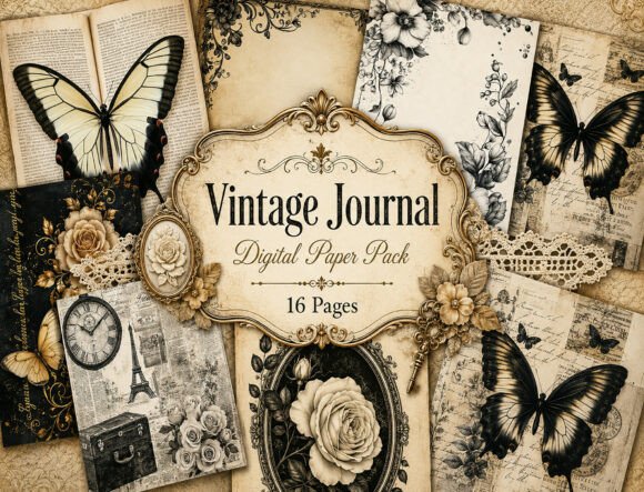 Vintage Botanical Junk Journal Pages