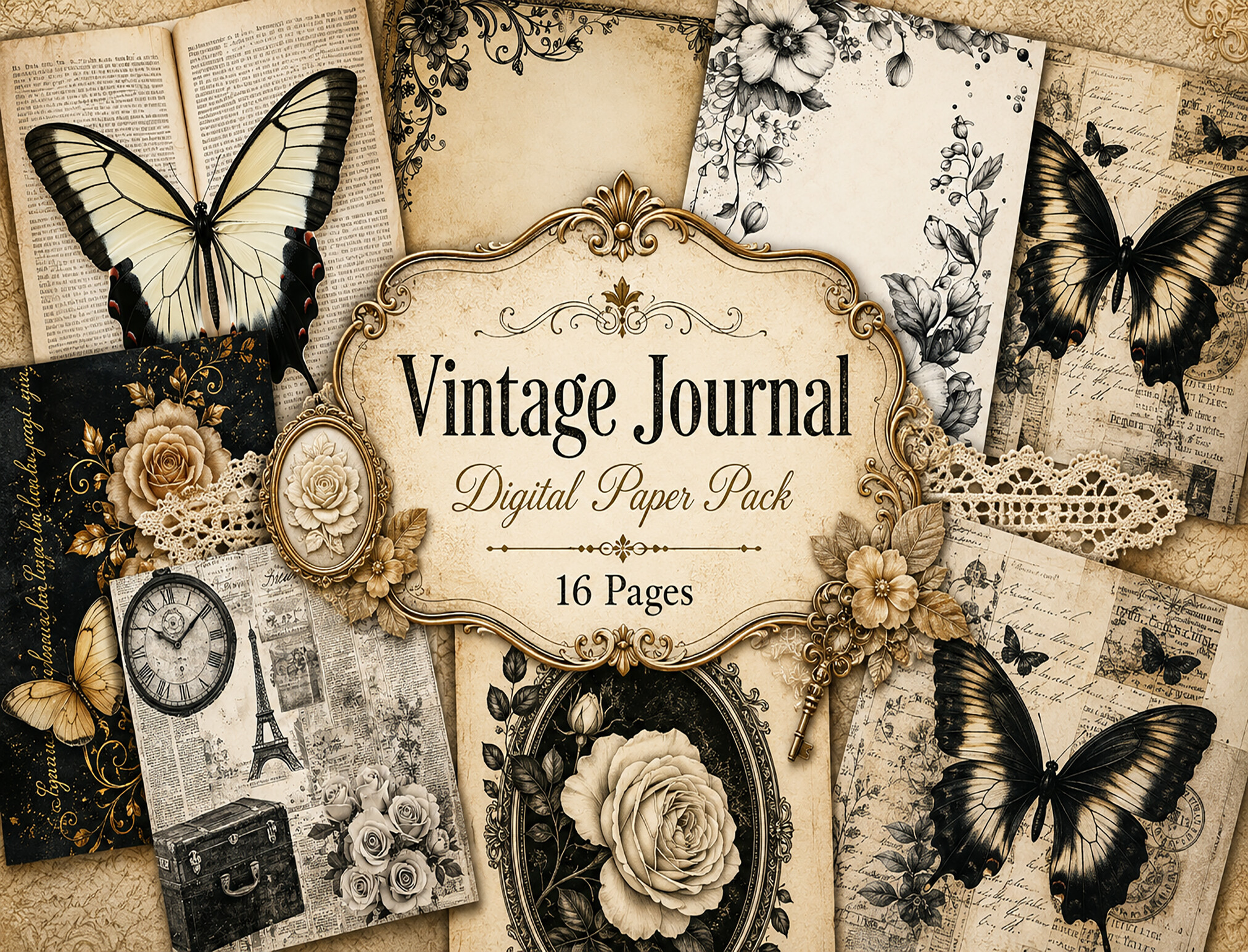 Vintage Botanical Junk Journal Pages