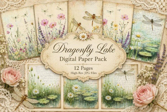Preview of Vintage Dragonfly Digital Paper