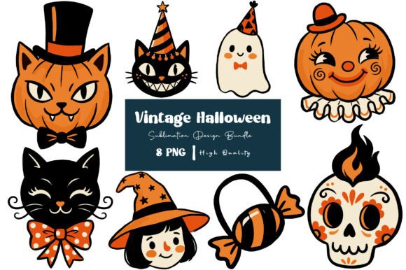 Vintage Halloween Hand Drawn PNG Bundle