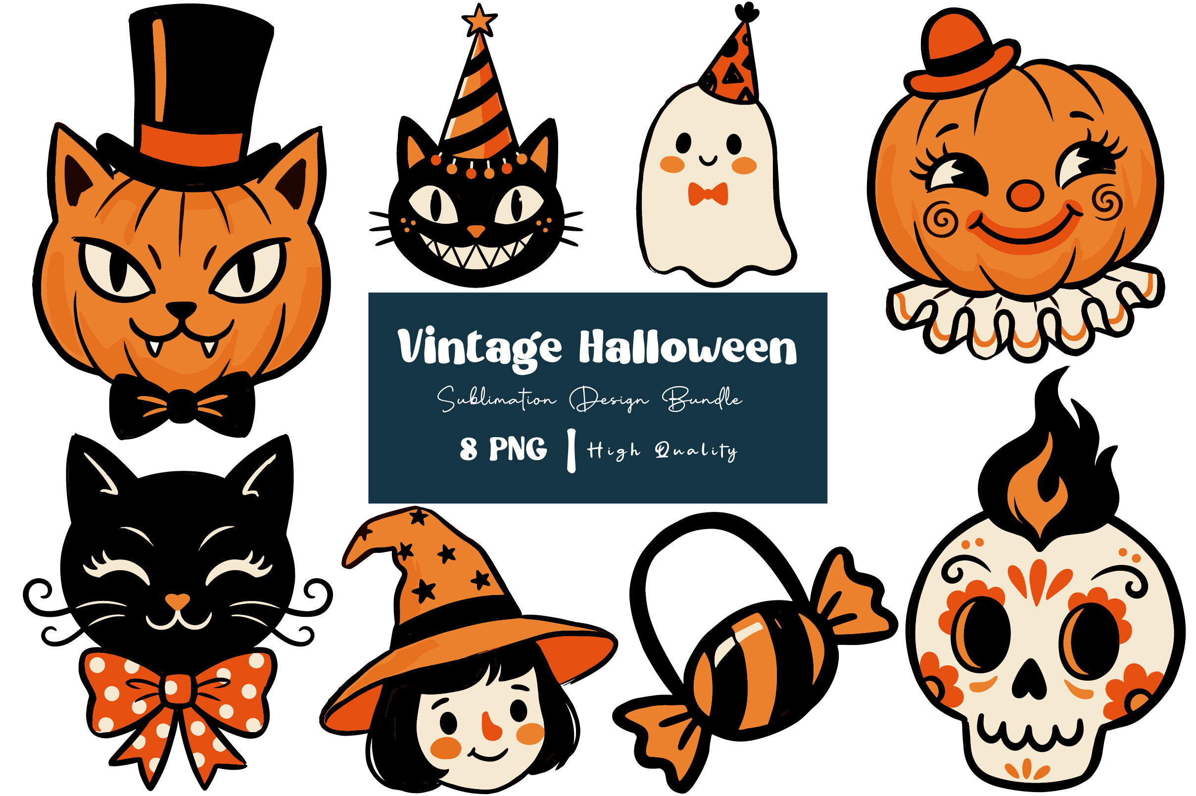 Vintage Halloween Hand Drawn PNG Bundle