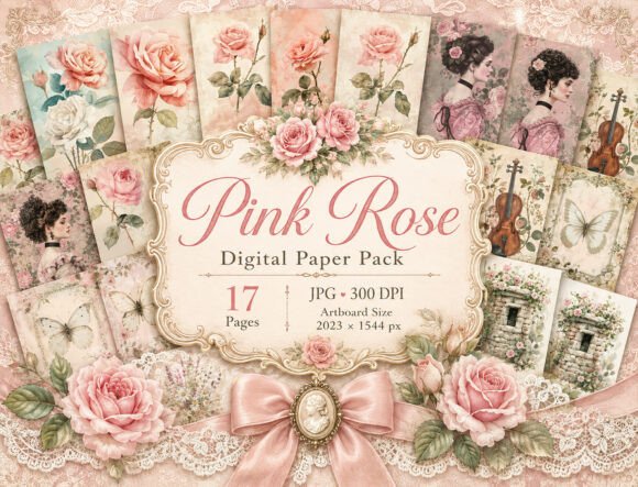 Preview of Vintage Rose Junk Journal Pages